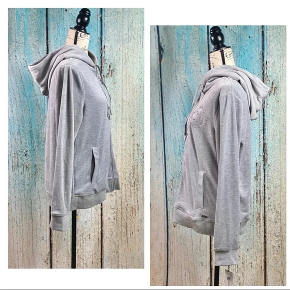 CALVIN KLEIN NWT Heather Granite Grey Velour Logo Zip Hoodie - Picture 5 of 13